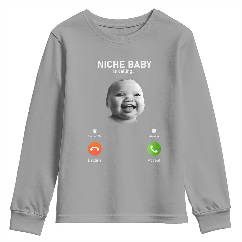 Funny Tuff Baby Meme Youth Sweatshirt Tell Em Son AI Niche Baby Motion Holding Laugh TS02 Sport Gray Print Your Wear