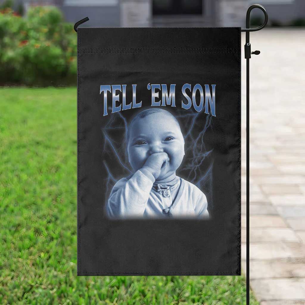 Funny Giggling Niche Baby Is Calling Garden Flag Tuff Baby AI Laughing Gen Alpha Meme TS02 Print Your Wear