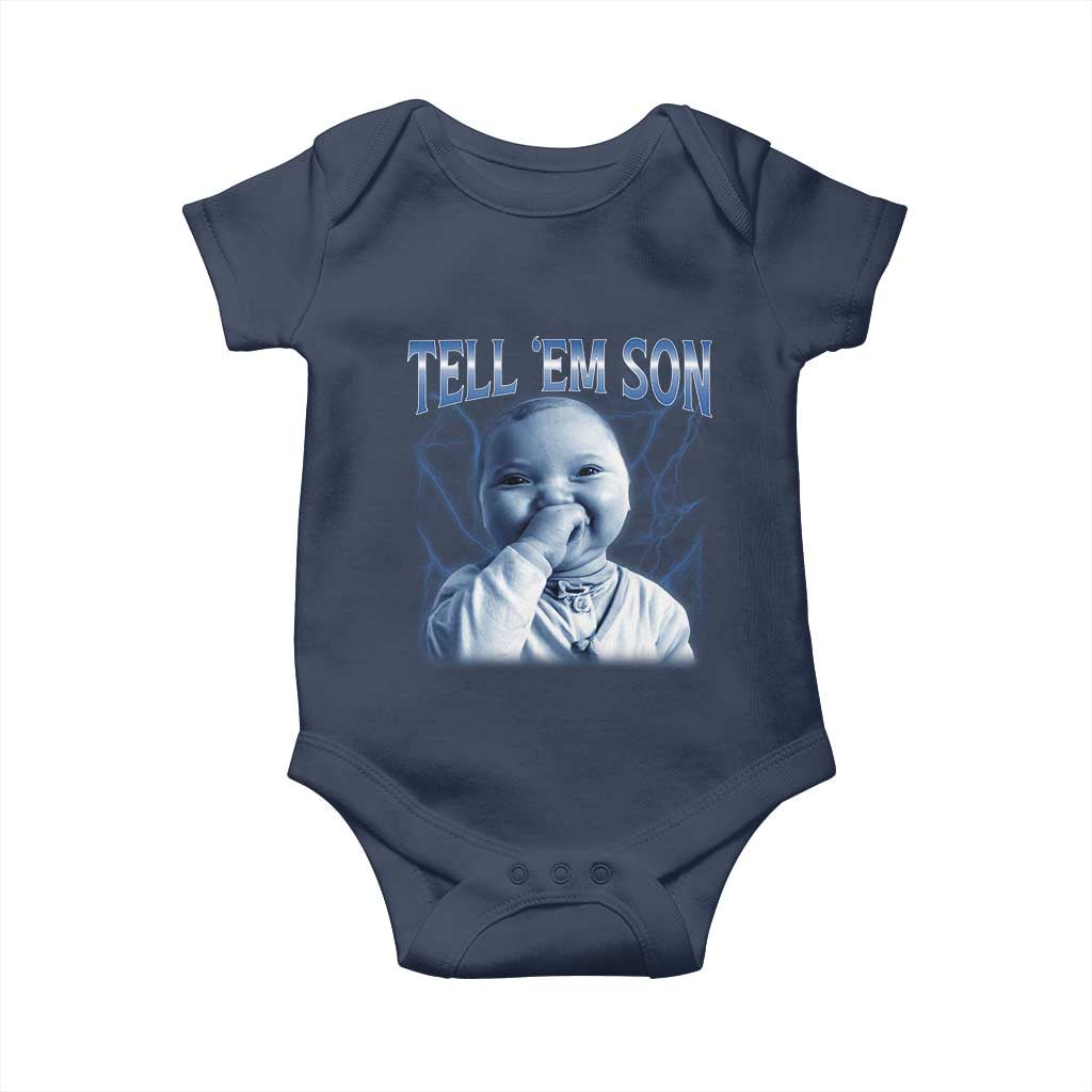 Funny Giggling Niche Baby Is Calling Baby Onesie Tuff Baby AI Laughing Gen Alpha Meme TS02 Navy Print Your Wear