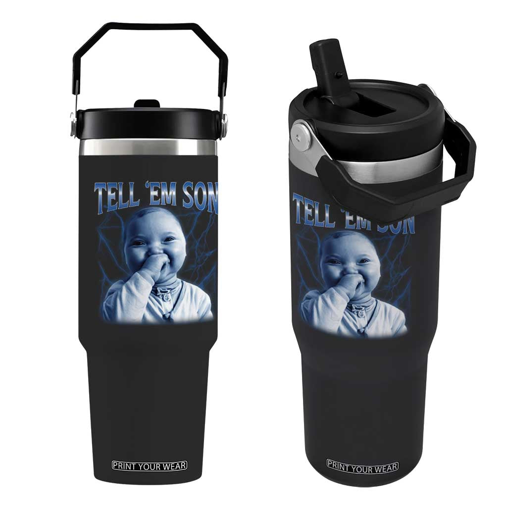 Funny Giggling Niche Baby Is Calling Flip Straw Tumbler Tuff Baby AI Laughing Gen Alpha Meme TS02 One Size: 30 oz Black Print Your Wear