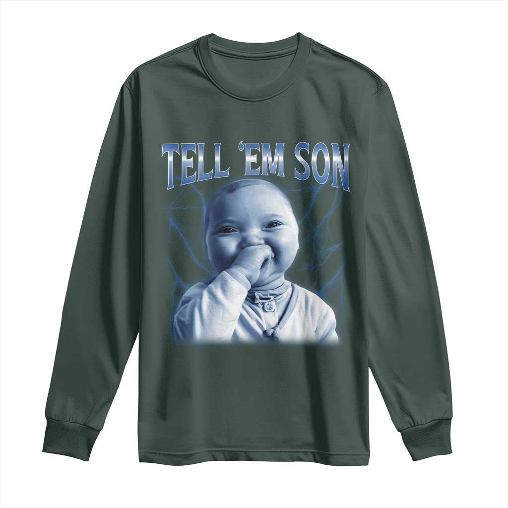 Funny Giggling Niche Baby Is Calling Long Sleeve Shirt Tuff Baby AI Laughing Gen Alpha Meme TS02 Dark Forest Green Print Your Wear