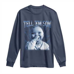 Funny Giggling Niche Baby Is Calling Long Sleeve Shirt Tuff Baby AI Laughing Gen Alpha Meme TS02 Navy Print Your Wear