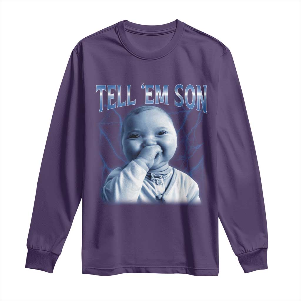 Funny Giggling Niche Baby Is Calling Long Sleeve Shirt Tuff Baby AI Laughing Gen Alpha Meme TS02 Purple Print Your Wear