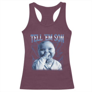 Funny Giggling Niche Baby Is Calling Racerback Tank Top Tuff Baby AI Laughing Gen Alpha Meme TS02 Maroon Print Your Wear
