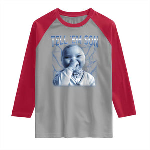 Funny Giggling Niche Baby Is Calling Raglan Shirt Tuff Baby AI Laughing Gen Alpha Meme TS02 Sport Gray Red Print Your Wear