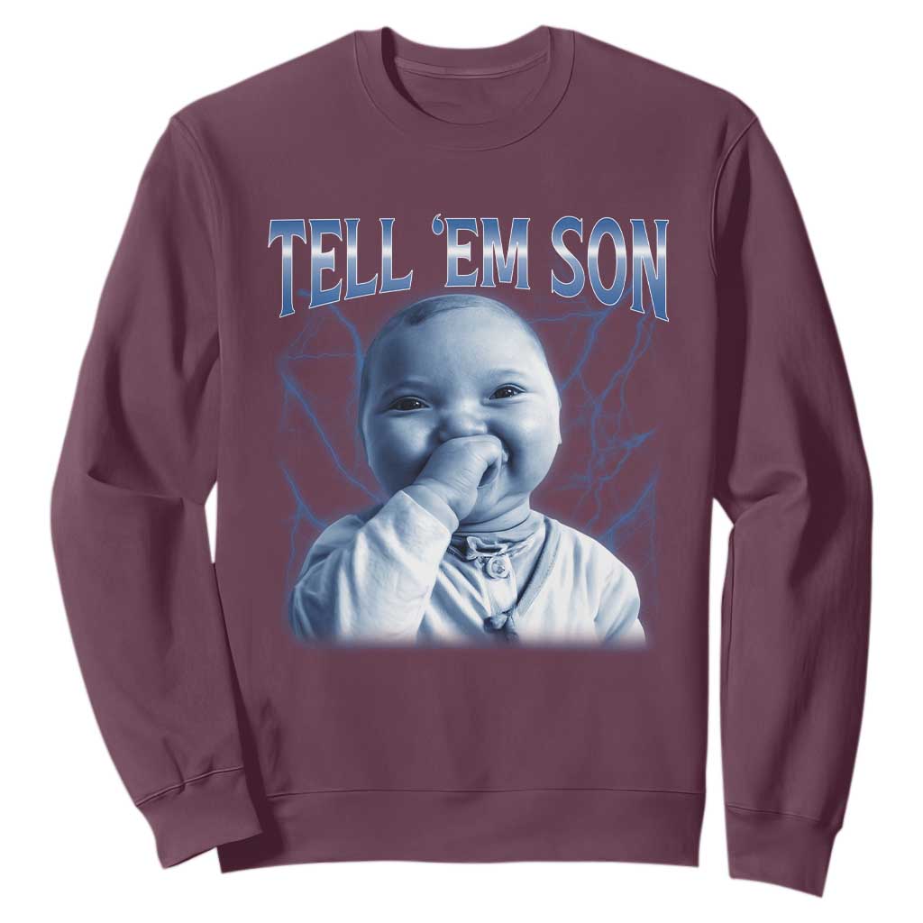 Funny Giggling Niche Baby Is Calling Sweatshirt Tuff Baby AI Laughing Gen Alpha Meme TS02 Maroon Print Your Wear