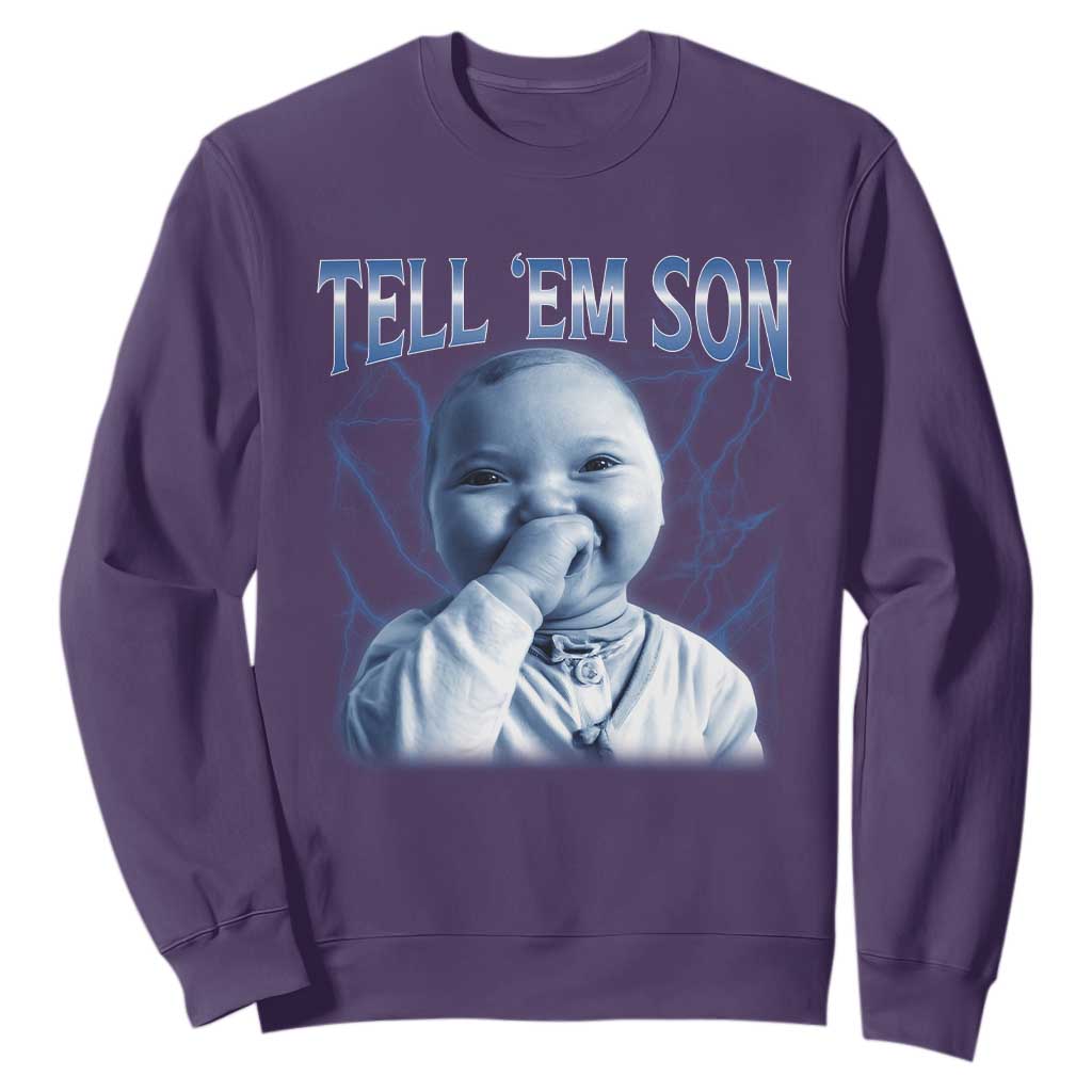 Funny Giggling Niche Baby Is Calling Sweatshirt Tuff Baby AI Laughing Gen Alpha Meme TS02 Purple Print Your Wear