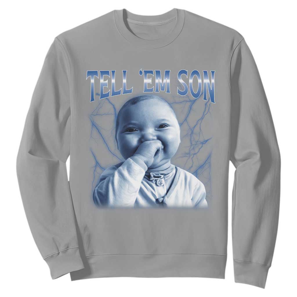 Funny Giggling Niche Baby Is Calling Sweatshirt Tuff Baby AI Laughing Gen Alpha Meme TS02 Sport Gray Print Your Wear