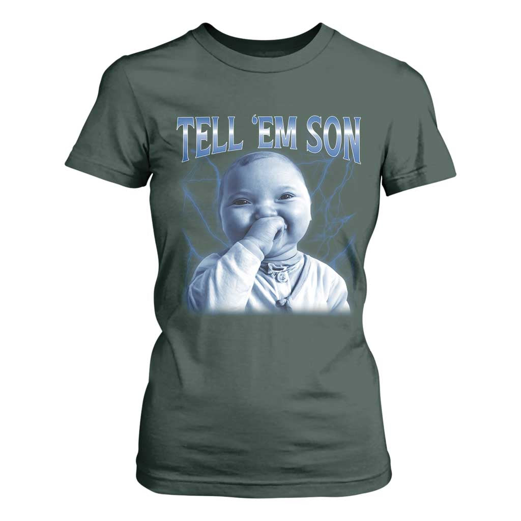 Funny Giggling Niche Baby Is Calling T Shirt For Women Tuff Baby AI Laughing Gen Alpha Meme TS02 Dark Forest Green Print Your Wear