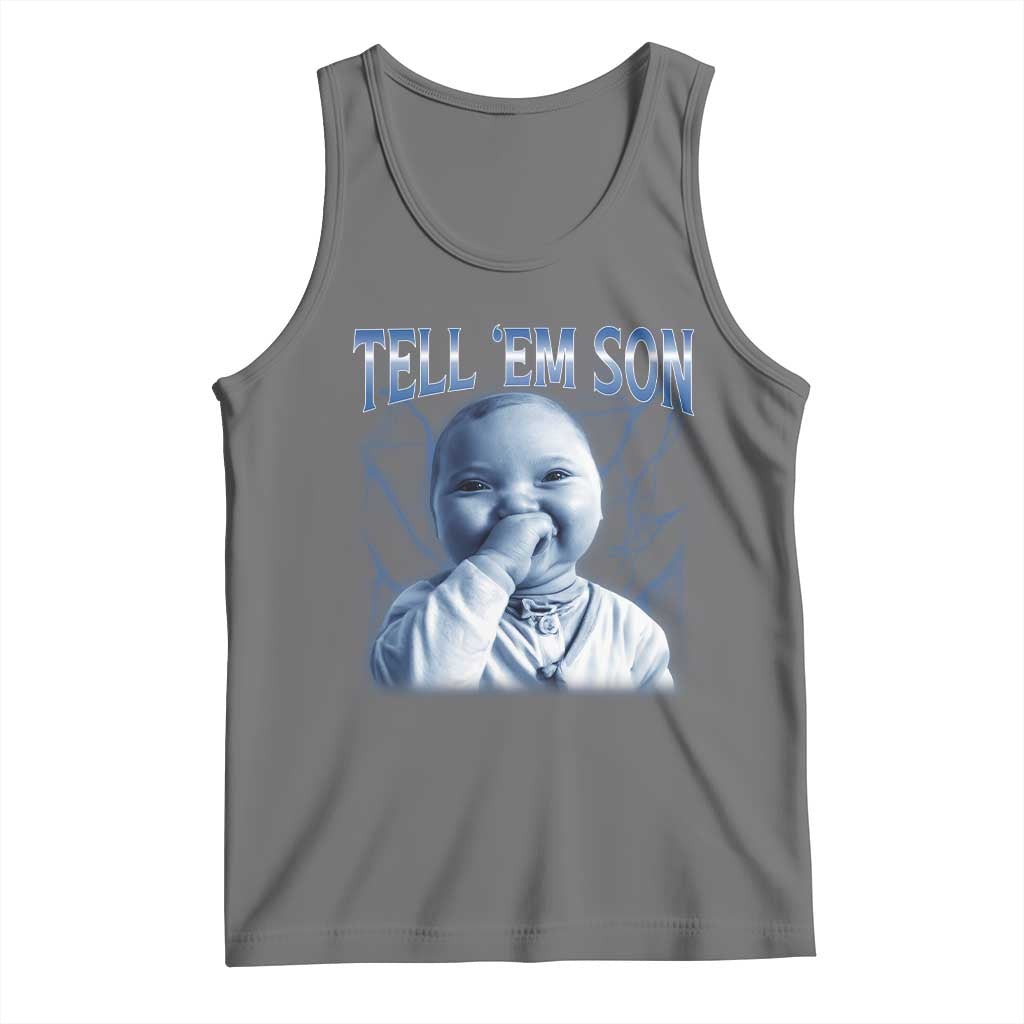 Funny Giggling Niche Baby Is Calling Tank Top Tuff Baby AI Laughing Gen Alpha Meme TS02 Black Heather Print Your Wear