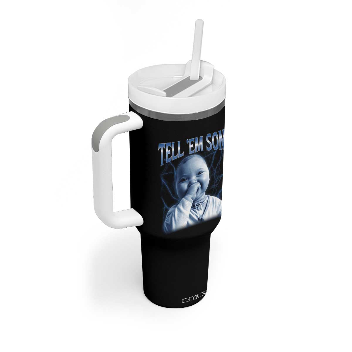Funny Giggling Niche Baby Is Calling Tumbler With Handle Tuff Baby AI Laughing Gen Alpha Meme TS02 Print Your Wear