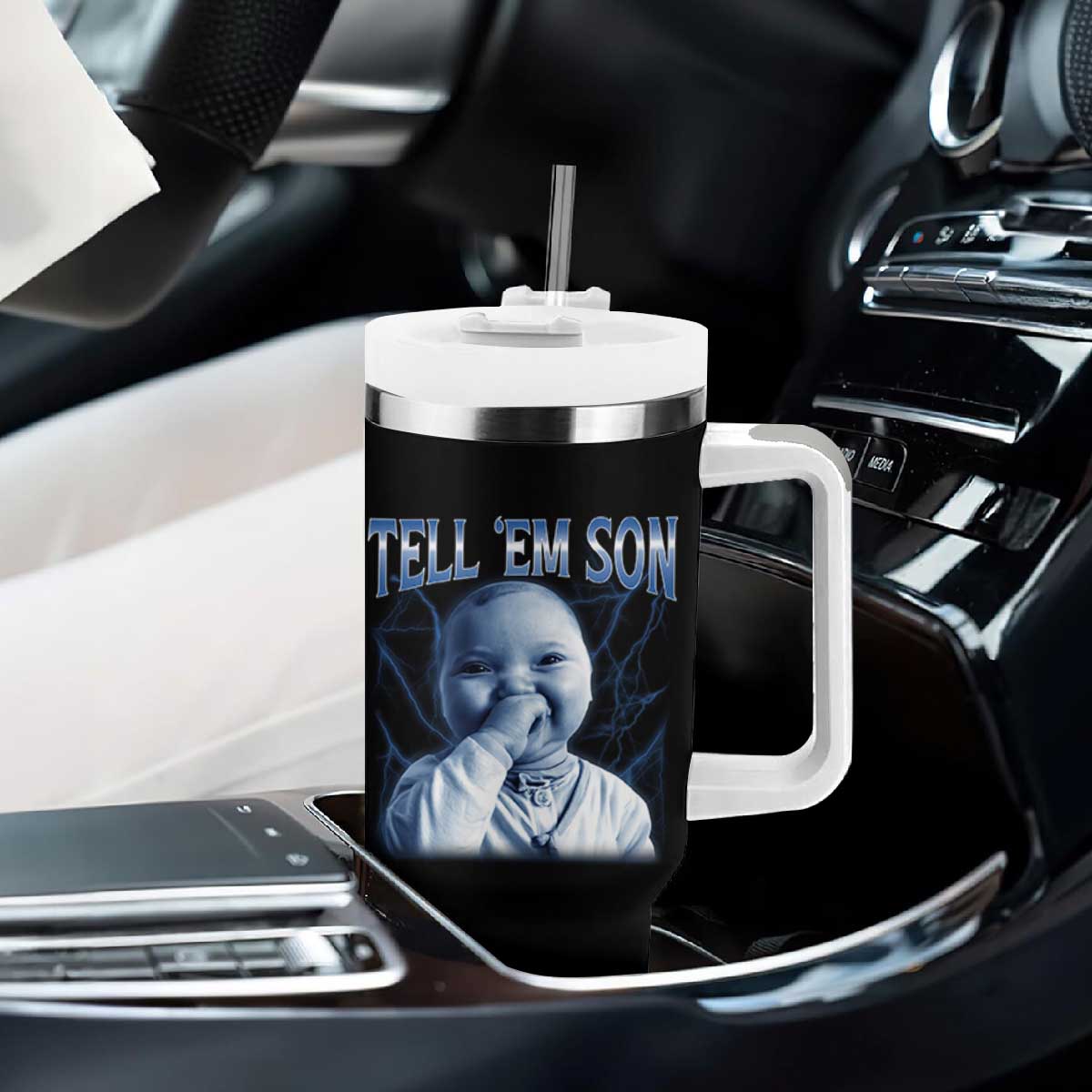 Funny Giggling Niche Baby Is Calling Tumbler With Handle Tuff Baby AI Laughing Gen Alpha Meme TS02 Print Your Wear