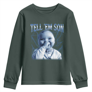 Funny Giggling Niche Baby Is Calling Youth Sweatshirt Tuff Baby AI Laughing Gen Alpha Meme TS02 Dark Forest Green Print Your Wear