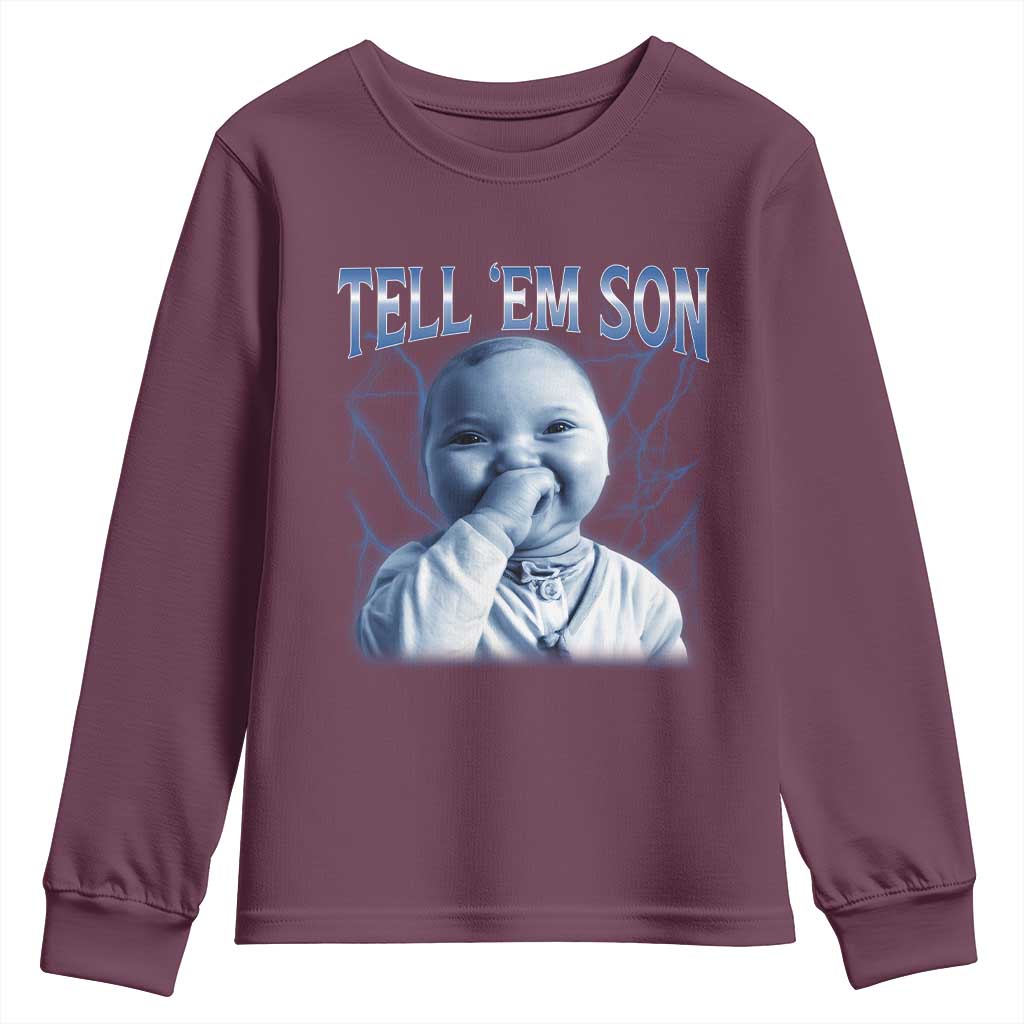 Funny Giggling Niche Baby Is Calling Youth Sweatshirt Tuff Baby AI Laughing Gen Alpha Meme TS02 Maroon Print Your Wear