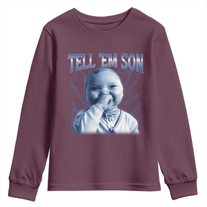 Funny Giggling Niche Baby Is Calling Youth Sweatshirt Tuff Baby AI Laughing Gen Alpha Meme TS02 Maroon Print Your Wear