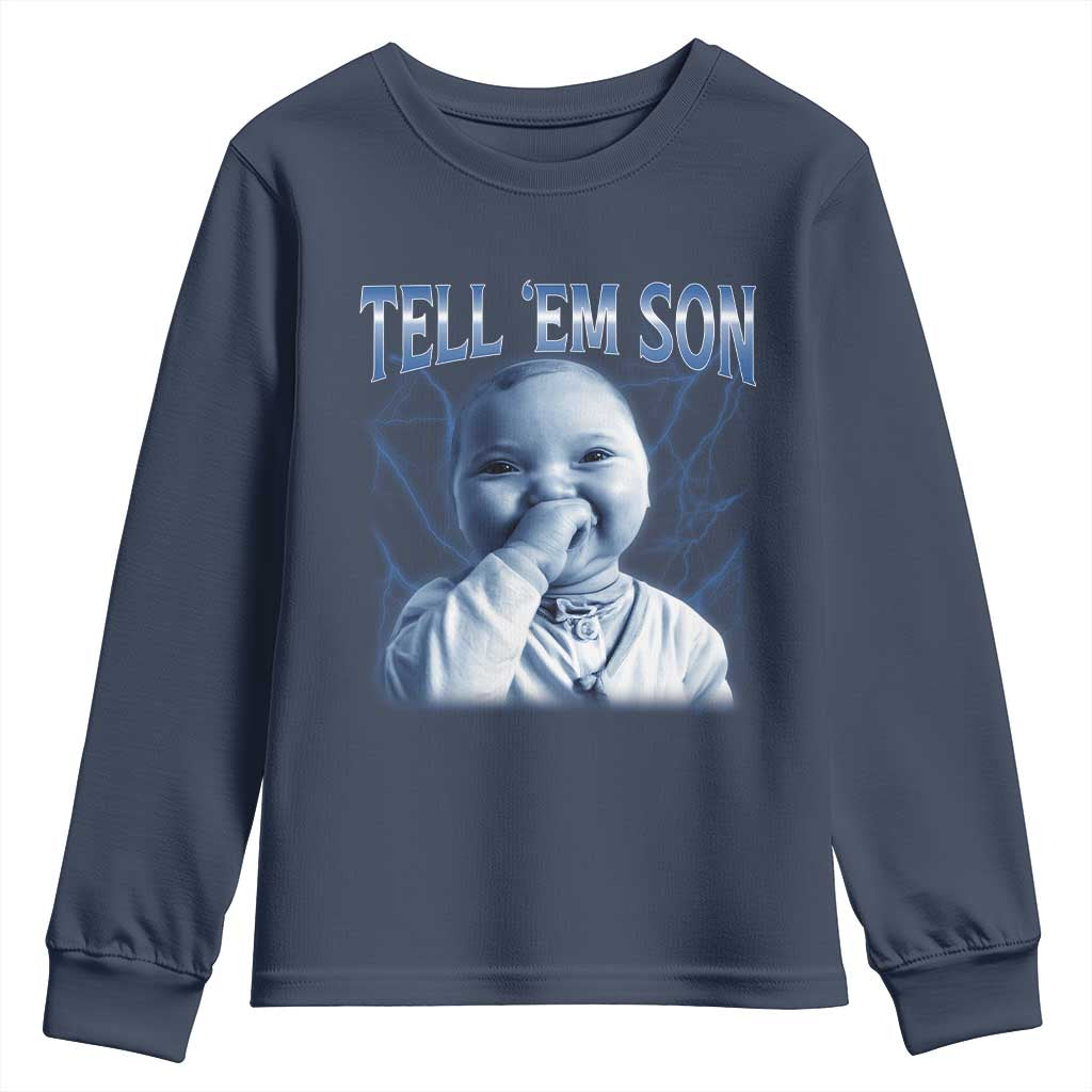 Funny Giggling Niche Baby Is Calling Youth Sweatshirt Tuff Baby AI Laughing Gen Alpha Meme TS02 Navy Print Your Wear