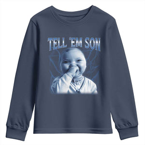 Funny Giggling Niche Baby Is Calling Youth Sweatshirt Tuff Baby AI Laughing Gen Alpha Meme TS02 Navy Print Your Wear