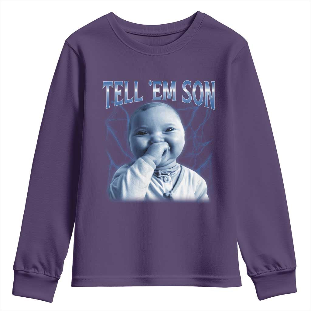 Funny Giggling Niche Baby Is Calling Youth Sweatshirt Tuff Baby AI Laughing Gen Alpha Meme TS02 Purple Print Your Wear