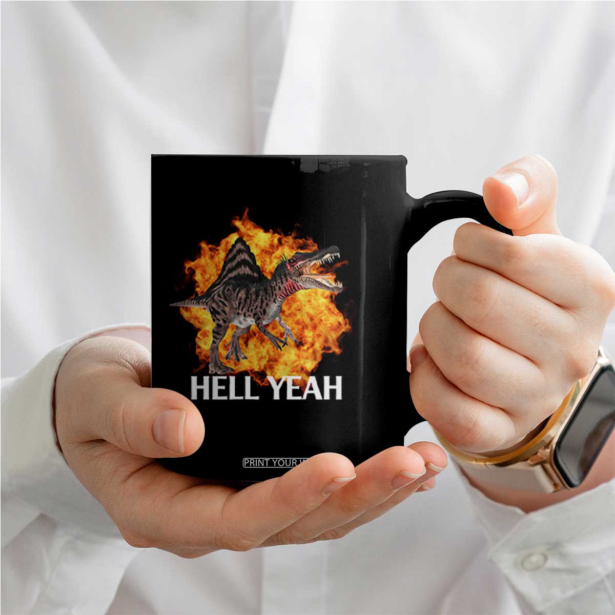 Spinosaurus Racha Explosion Hell Yeah Coffee Mug Dinosaur Shrieks Meme Funny Prehistoric Fire Blast TS02 Print Your Wear