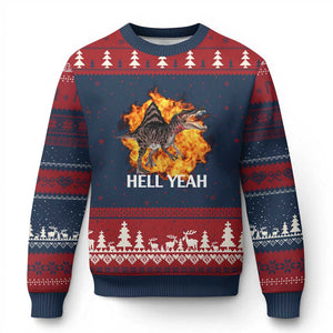 Spinosaurus Racha Explosion Hell Yeah Ugly Christmas Sweater Dinosaur Shrieks Meme Funny Prehistoric Fire Blast TS02 Navy Red Print Your Wear