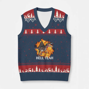 Spinosaurus Racha Explosion Hell Yeah V-Neck Knit Sweater Vest Dinosaur Shrieks Meme Funny Prehistoric Fire Blast TS02 Navy Red Print Your Wear