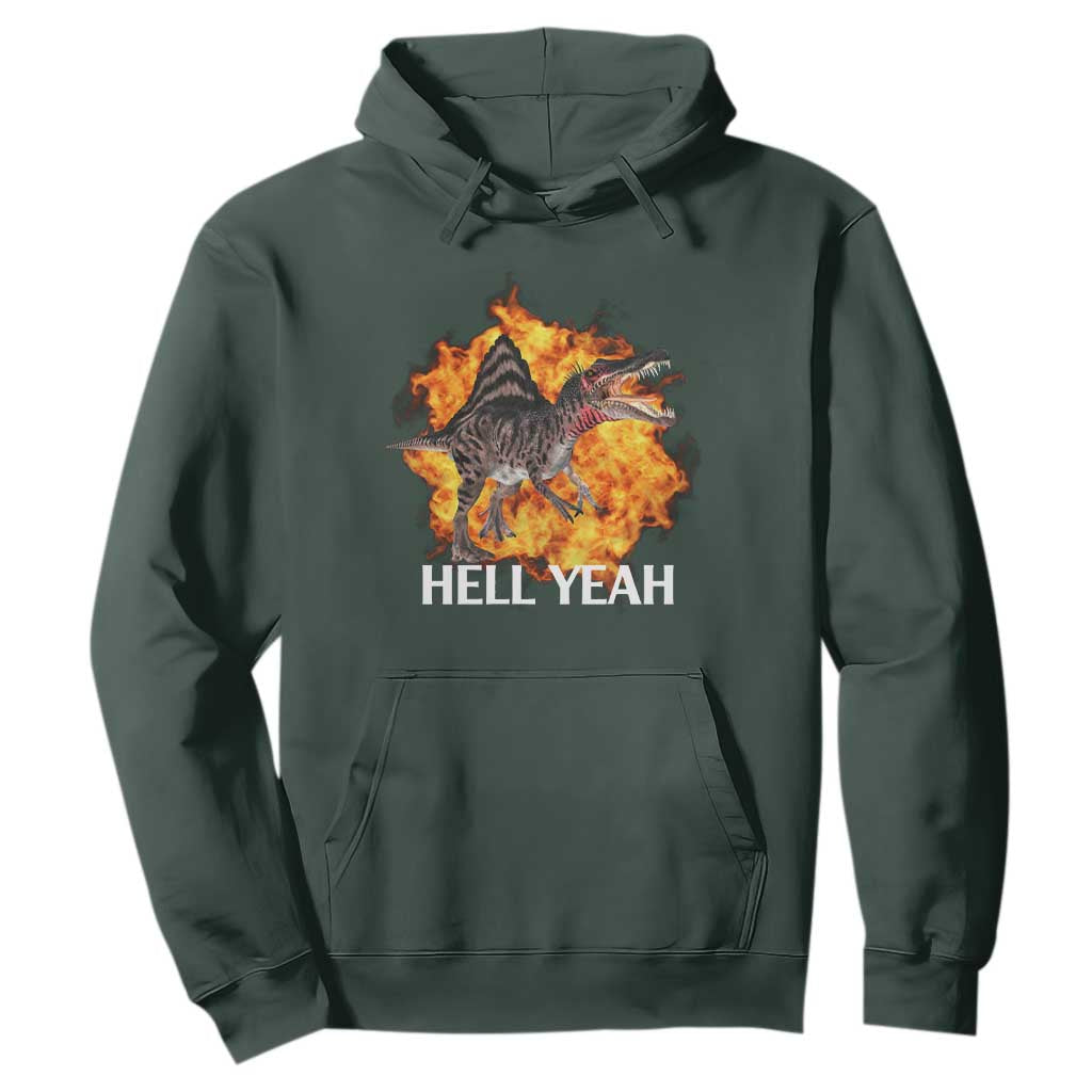 Spinosaurus Racha Explosion Hell Yeah Hoodie Dinosaur Shrieks Meme Funny Prehistoric Fire Blast TS02 Dark Forest Green Print Your Wear