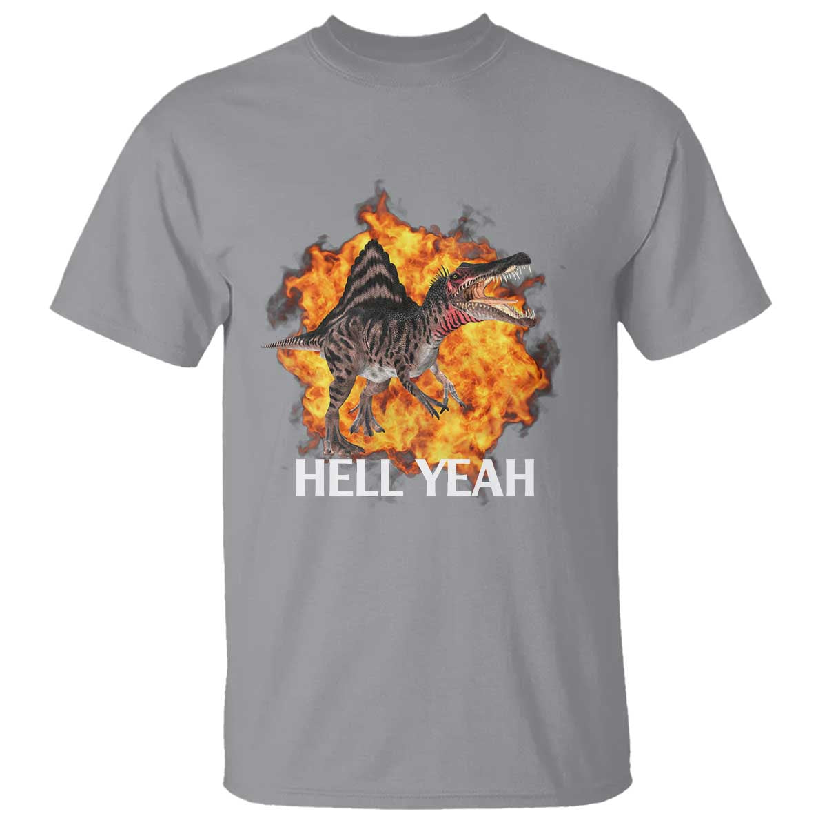 Spinosaurus Racha Explosion Hell Yeah T Shirt Dinosaur Shrieks Meme Funny Prehistoric Fire Blast TS02 Sport Gray Print Your Wear