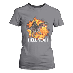 Spinosaurus Racha Explosion Hell Yeah T Shirt For Women Dinosaur Shrieks Meme Funny Prehistoric Fire Blast TS02 Charcoal Print Your Wear