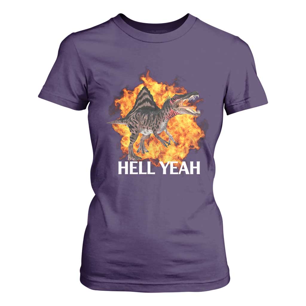 Spinosaurus Racha Explosion Hell Yeah T Shirt For Women Dinosaur Shrieks Meme Funny Prehistoric Fire Blast TS02 Purple Print Your Wear