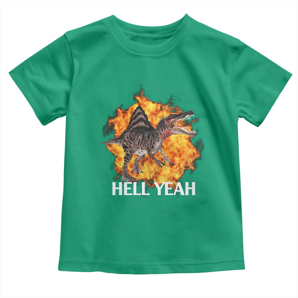 Spinosaurus Racha Explosion Hell Yeah Toddler T Shirt Dinosaur Shrieks Meme Funny Prehistoric Fire Blast TS02 Irish Green Print Your Wear