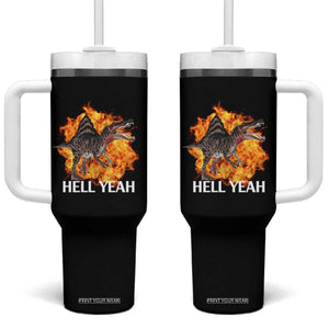 Spinosaurus Racha Explosion Hell Yeah Tumbler With Handle Dinosaur Shrieks Meme Funny Prehistoric Fire Blast TS02 One Size: 40 oz Black Print Your Wear