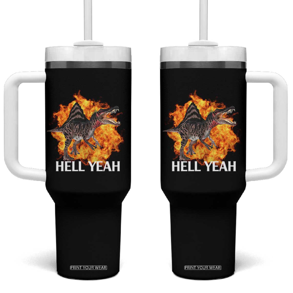 Spinosaurus Racha Explosion Hell Yeah Tumbler With Handle Dinosaur Shrieks Meme Funny Prehistoric Fire Blast TS02 One Size: 40 oz Black Print Your Wear