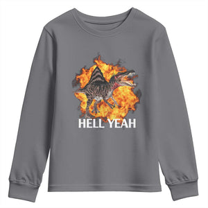 Spinosaurus Racha Explosion Hell Yeah Youth Sweatshirt Dinosaur Shrieks Meme Funny Prehistoric Fire Blast TS02 Charcoal Print Your Wear