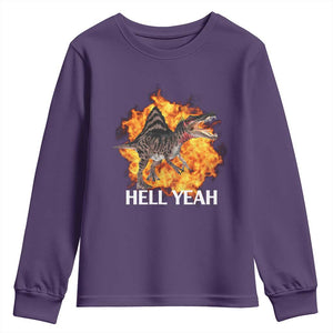 Spinosaurus Racha Explosion Hell Yeah Youth Sweatshirt Dinosaur Shrieks Meme Funny Prehistoric Fire Blast TS02 Purple Print Your Wear