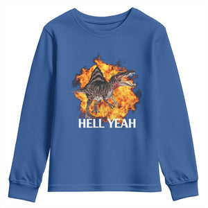 Spinosaurus Racha Explosion Hell Yeah Youth Sweatshirt Dinosaur Shrieks Meme Funny Prehistoric Fire Blast TS02 Royal Blue Print Your Wear