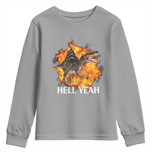 Spinosaurus Racha Explosion Hell Yeah Youth Sweatshirt Dinosaur Shrieks Meme Funny Prehistoric Fire Blast TS02 Sport Gray Print Your Wear