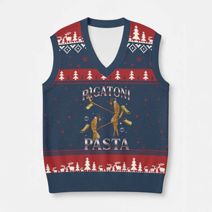 Rigatoni Pasta Lover Marcus The Worm V-Neck Knit Sweater Vest Retro 90s Bootleg Weird Meme Internet Humor TS02 Navy Red Print Your Wear