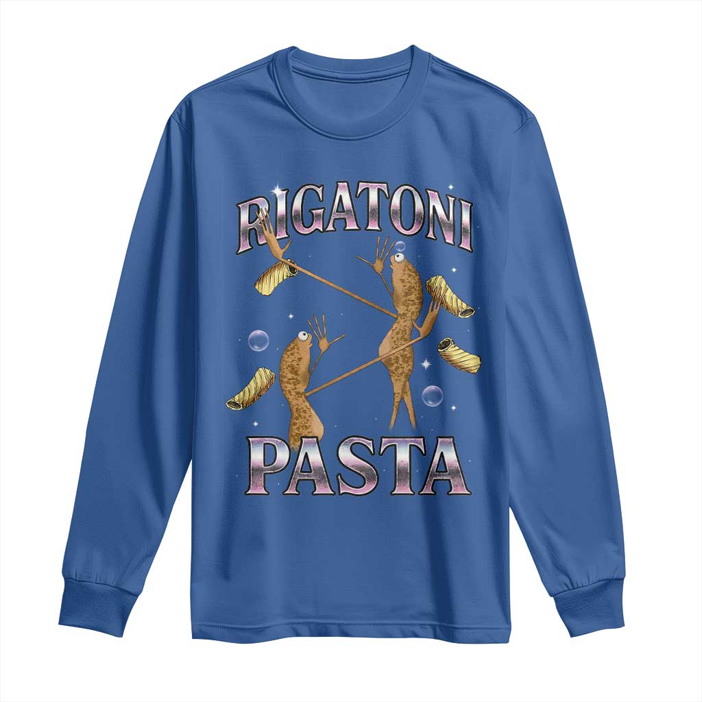 Rigatoni Pasta Lover Marcus The Worm Long Sleeve Shirt Retro 90s Bootleg Weird Meme Internet Humor TS02 Royal Blue Print Your Wear