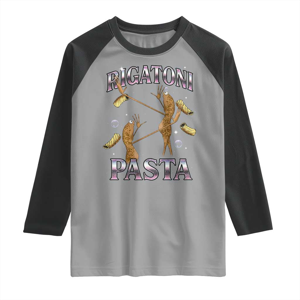 Rigatoni Pasta Lover Marcus The Worm Raglan Shirt Retro 90s Bootleg Weird Meme Internet Humor TS02 Sport Gray Black Print Your Wear