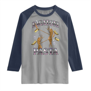 Rigatoni Pasta Lover Marcus The Worm Raglan Shirt Retro 90s Bootleg Weird Meme Internet Humor TS02 Sport Gray Navy Print Your Wear