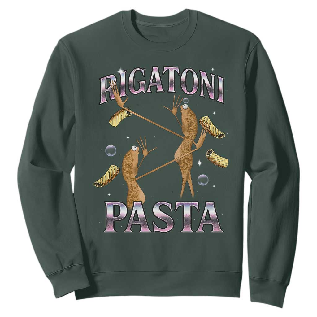 Rigatoni Pasta Lover Marcus The Worm Sweatshirt Retro 90s Bootleg Weird Meme Internet Humor TS02 Dark Forest Green Print Your Wear