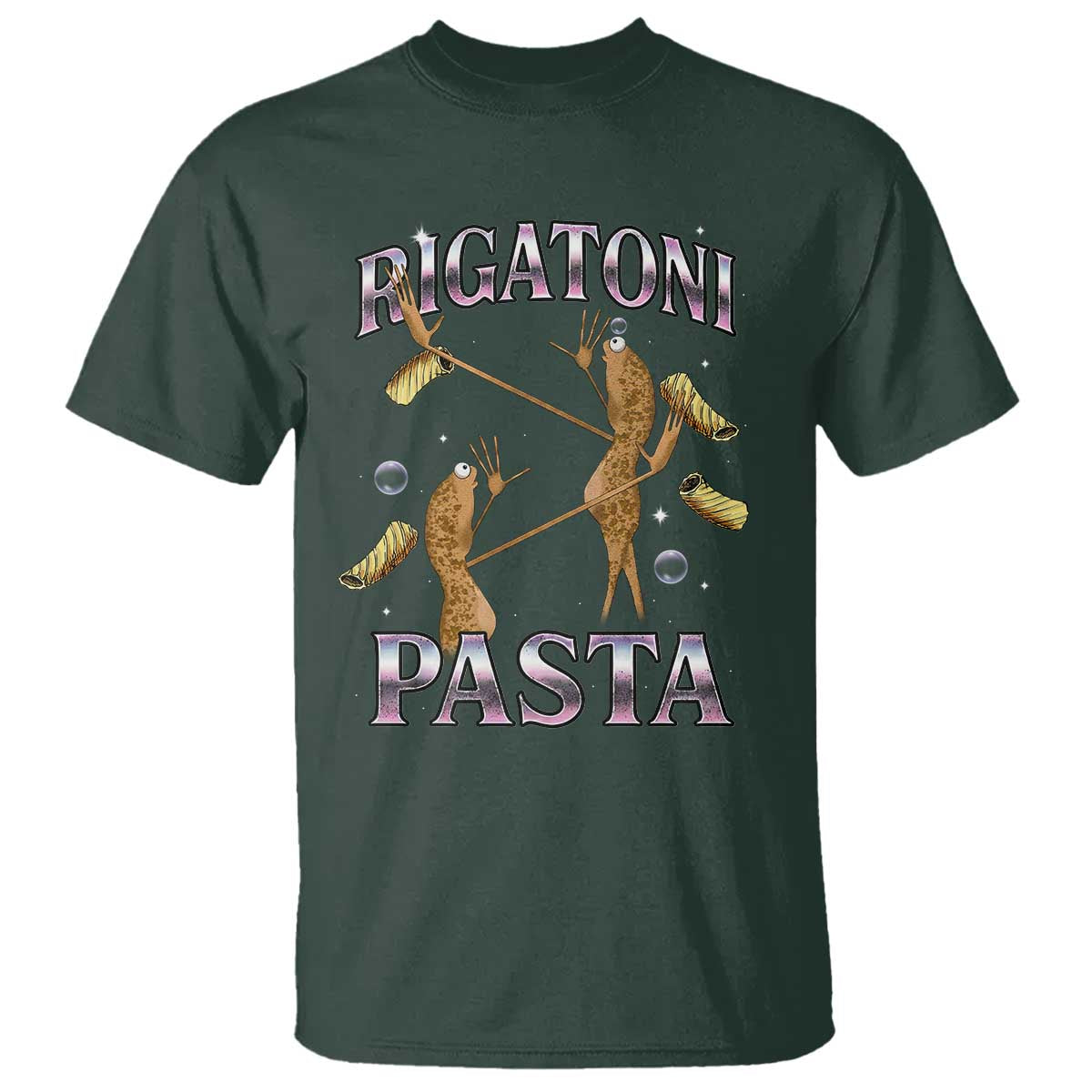 Rigatoni Pasta Lover Marcus The Worm T Shirt Retro 90s Bootleg Weird Meme Internet Humor TS02 Dark Forest Green Print Your Wear