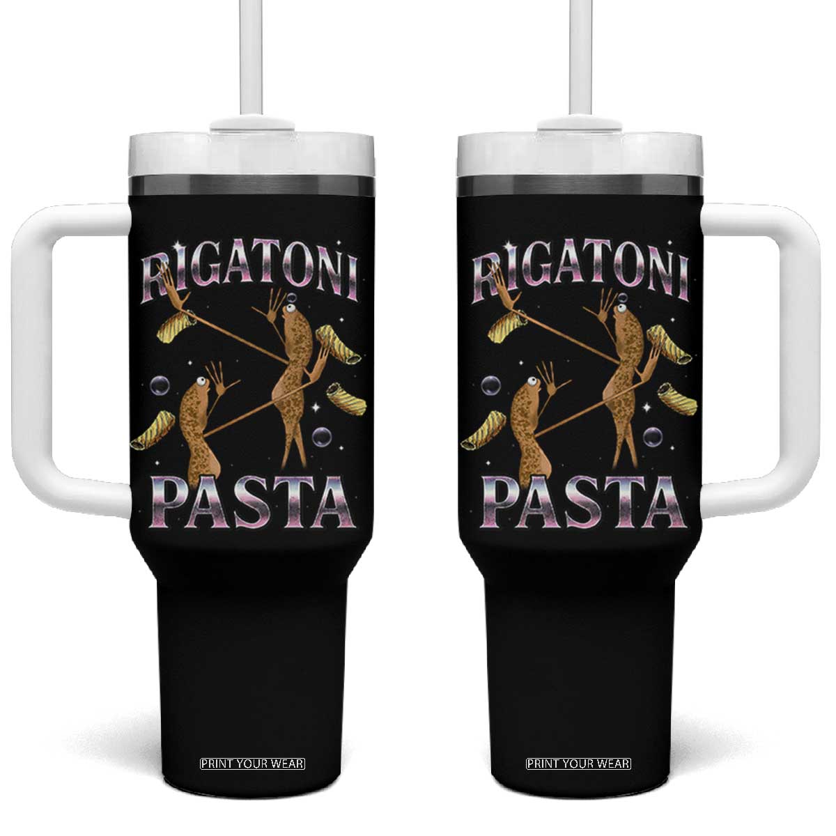 Rigatoni Pasta Lover Marcus The Worm Tumbler With Handle Retro 90s Bootleg Weird Meme Internet Humor TS02 One Size: 40 oz Black Print Your Wear