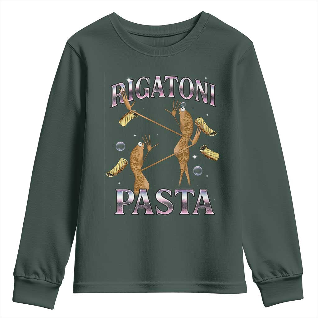 Rigatoni Pasta Lover Marcus The Worm Youth Sweatshirt Retro 90s Bootleg Weird Meme Internet Humor TS02 Dark Forest Green Print Your Wear