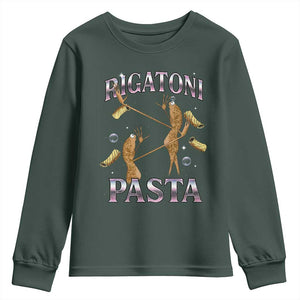 Rigatoni Pasta Lover Marcus The Worm Youth Sweatshirt Retro 90s Bootleg Weird Meme Internet Humor TS02 Dark Forest Green Print Your Wear