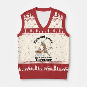 Rigatoni Pasta Chef Marcus The Worm V-Neck Knit Sweater Vest We'll Make Some Together Wholesome Weird Meme TS02 Beige Red Print Your Wear