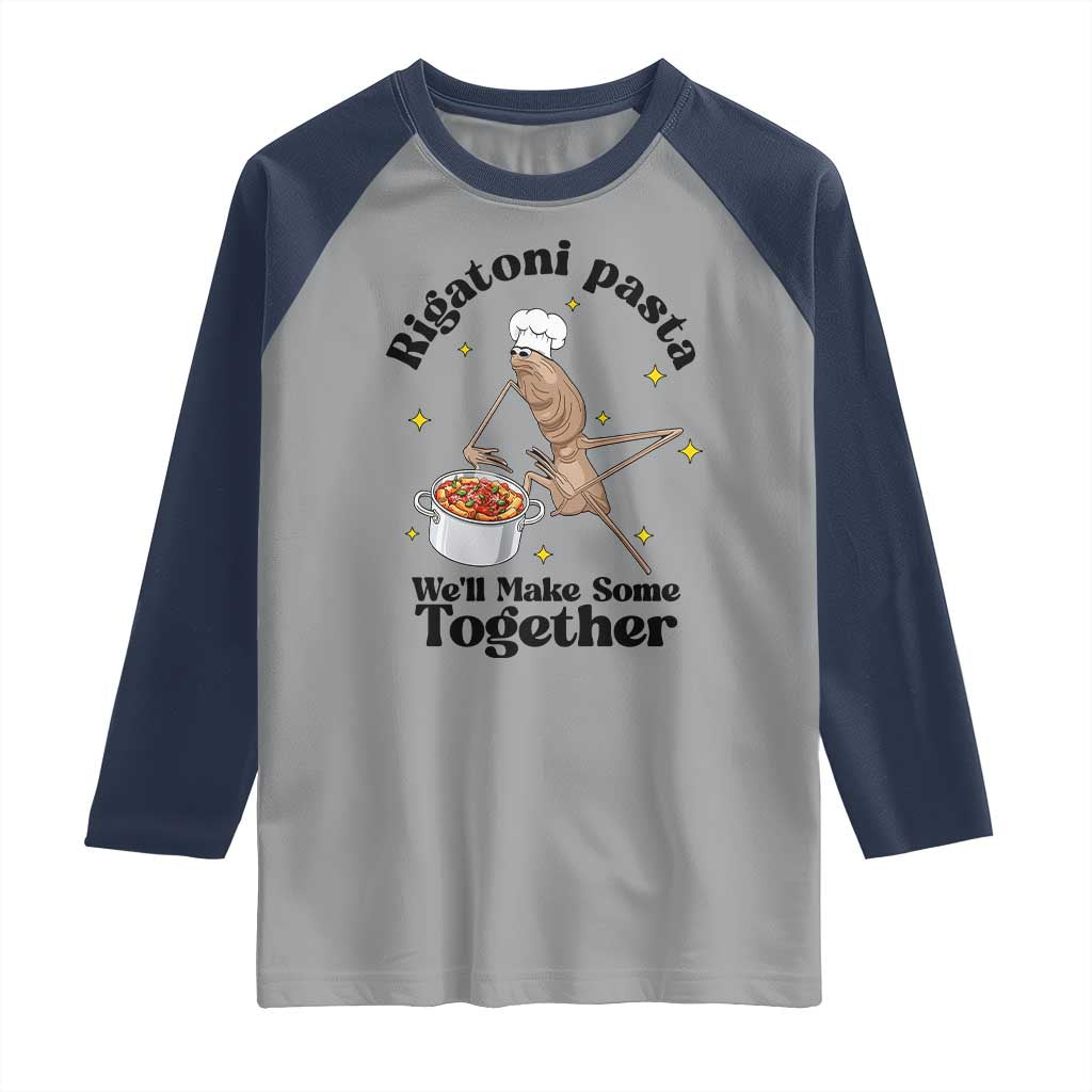 Rigatoni Pasta Chef Marcus The Worm Raglan Shirt We'll Make Some Together Wholesome Weird Meme TS02 Sport Gray Navy Print Your Wear