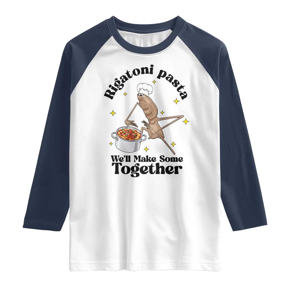 Rigatoni Pasta Chef Marcus The Worm Raglan Shirt We'll Make Some Together Wholesome Weird Meme TS02 White Navy Print Your Wear