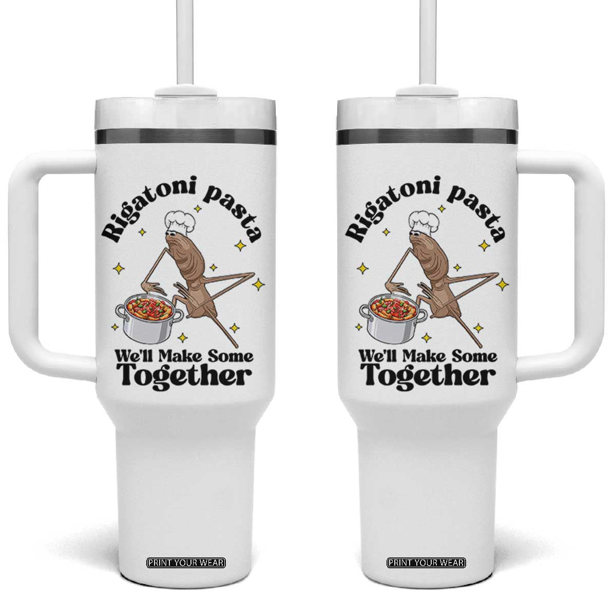 Rigatoni Pasta Chef Marcus The Worm Tumbler With Handle We'll Make Some Together Wholesome Weird Meme TS02 One Size: 40 oz White Print Your Wear