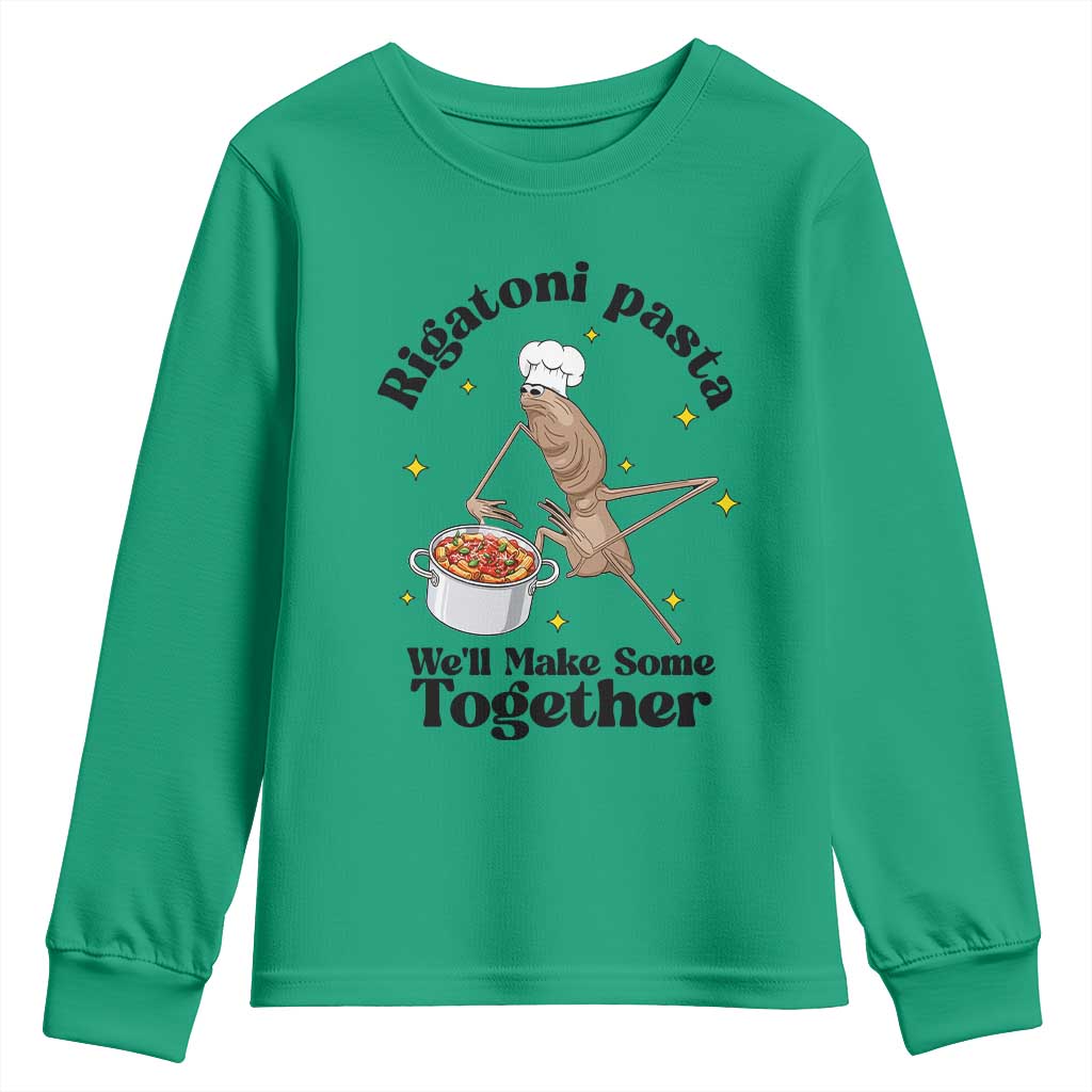 Rigatoni Pasta Chef Marcus The Worm Youth Sweatshirt We'll Make Some Together Wholesome Weird Meme TS02 Irish Green Print Your Wear